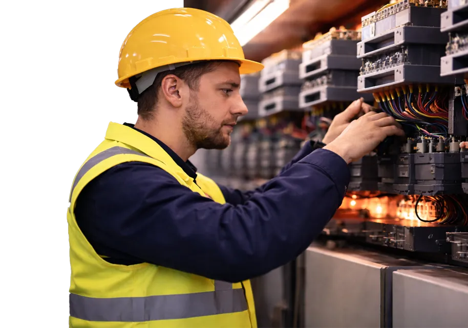 A man working on a security and alarm panel